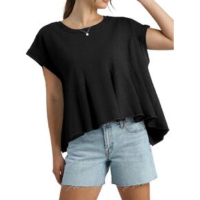 تي شيرت Fisoew نسائي كاجوال كبير الحجم برقبة دائرية وأكمام قصيرة صيفية فضفاضة تناسب بيبي دول بيبلوم in Kuwait