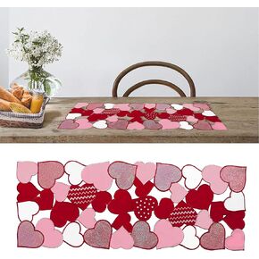 OWENIE Valentine‘s Day Table Runners, 13 x 36 Inch Valentines Table Centerpieces, Embroidered Love Heart Red Table Decorations, Mother's Day or Wedding Table Decor , Washable