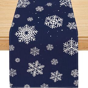 Christmas Table Runner, Winter Table Runner Navy Blue Christmas Runner for Table Snowflakes Christmas Runner Table Decorations Seasonal Winter Holiday Home Decor for Christmas Party (13" x 72")