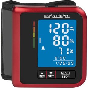 SmartHeart Blood Pressure Monitor | D-Ring Wrist Cuff | Advanced Inflation Technology | Rechargeable | 2-Person Memory