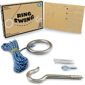 Hook and Ring Swing DIY Kit Stainless Steel Hardware and Nylon String Ring Toss Game Indoor – Outdoor for Endless Hours of Fun! GetMovin’ Sports