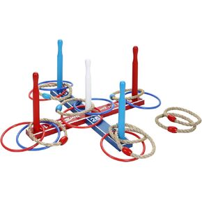 Wooden Throwing Ring Toss Game Set,Fun Indoor Outdoor Carnival Games Set for Kids & Adults, Includes 16 Rings (8 Rope Rings, 8 Plastic Rings)