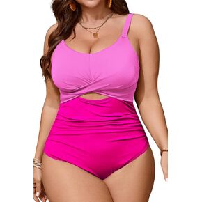 Women's Plus Size One Piece Swimsuit Bathing Suit Tummy Control Cutout Twist Front Push Up Ruched Swim Suit Swimwear