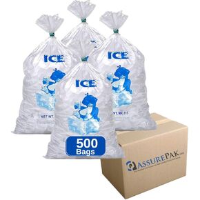 5LB Clear Plastic Ice Bags - 500 Reusable Bags per case - 9"x18" Size - 1.25 mil thickness - Convenient Bulk Pack for Ice Storage and More