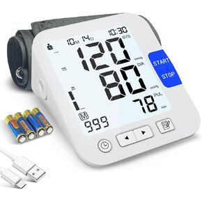 Upper Arm Blood Pressure Monitor for Home Use, 2x999 Memory, Time Settings, LCD Backlight Screen, 9"~17" Adjustable Large Automatic Blood Pressure Cuff, Accurate Digital High Blood Pressure Machine