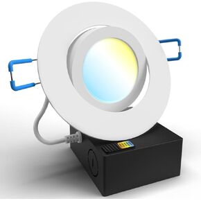 Sunco Adjustable Recessed Lighting 4 Inch LED, Angled Directional Eyeball Canless Gimbal, 750 LM, Selectable CCT 2700K/3000K/4000K/5000K/6000K, Dimmable, 8W, with Junction Box ETL