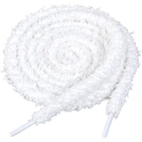 2 Pairs Fuzzy Flat Shoe Laces Soft White Plush Thick Shoelaces Replacement Fluffy Shoe Strings 0.39 Inch Wide Elastic Shoestrings Laces for Sneakers Casual Shoes Boot Women Men