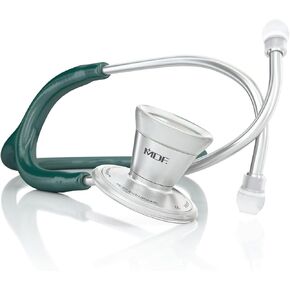 MDF ProCardial Cardiology Stethoscope, Stainless Steel, Adult, Dual Head, Emerald Green Tube, Silver Chestpiece-Headset, MDF79721