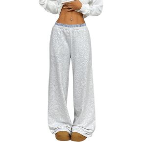 Milumia Women's Low Waisted Sweatpants Striped Wide Leg Loose Fit Long Pants