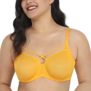 HSIA Women Sheer Mesh Bra, Plus Size Minimizer Bras Underwire Unlined See Through Demi Bras for Large Breast