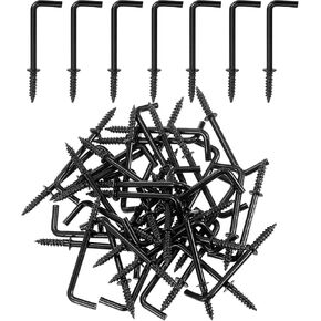 Gun Black 1-1/2 Inch Square Bend Hooks Screw Hooks L Hooks Screw in L Screw Hooks, for Home/Workplace/Office（40Pcs）