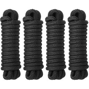 MaxWorks 51002 Marine Grade Double Braided Nylon Dock Line 2 Pack 3/8 inch x 15 ft with 12 inch Spliced Eye Heavy Duty Boat Mooring Rope