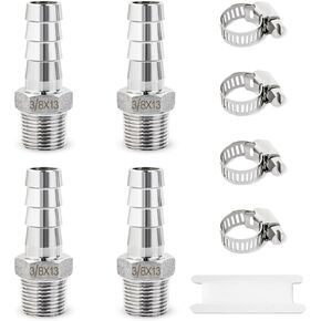 Stainless Steel Barbed Hose Fittings, Josaton 1/2" Hose Barb to 3/8" Male Npt, 3/8 Npt to 1/2 Barb Air Hose Repair Kit, Air Hose Fittings, Barbed Adapter, for Water Fuel, Home Brew, Industrial, 9PCS