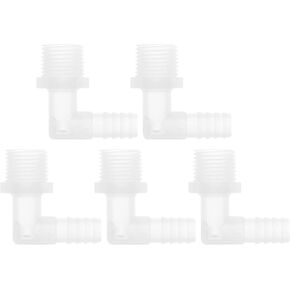 5 Pcs Plastic Hose Barb Fitting 7/16" Hose Barb G1/2 Male NPT Elbow Barbed Adapter Clear PP