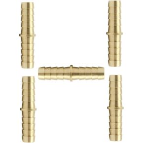 Vis Brass Hose Barb Fitting, Splicer/Union/Mender, 1/4" Barbed x 1/4" Barbed Fuel Line Connector (Pack of 5)