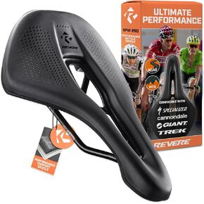 Revere High Performance Bicycle Saddle, Power Wing Mirror Arc Design, Ergonomic Center Vent Channel, Low Pressure, Aerodynamic, Comfortable, Perfect for Road, Gravel, Performance MTB or Touring Bikes.