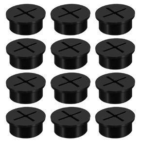 12PCS 1 Inch Black Desk Grommets, Desk Hole Cover for Cable, Cable Cord Grommet, Flexible Silicone Cable Grommet for Desk, Table and Other Furnitures