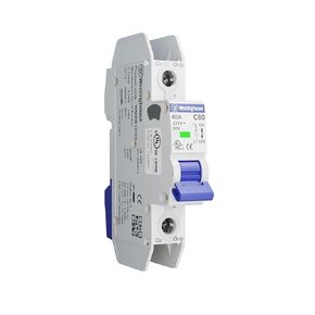 Westinghouse UL 489 AC Miniature Circuit Breaker, 60 Amp, Single Pole, C Curve, 10kA, 277V AC, 60V DC, Non-Polarized, UL Listed, DIN Rail Breaker with Thermal Magnetic Trip