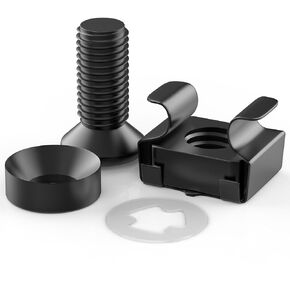 50Pcs M6 x 16mm Rack Mount Cage Nuts, Black Rack Mount Screws and Square Insert Nuts for Rack Mount Server Cabinet, Shelves, Enclosures, Routers