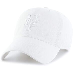 47 MLB Black White Clean Up Adjustable Hat Cap, Adult One Size (New York Mets White/White)