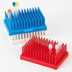 Globe Scientific 456150B Reinforced Polypropylene Peg Tube Rack for 13mm Diameter Tube, 96-Place, Blue, Pack of 2