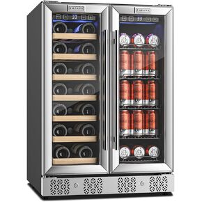 Empava 24" Dual Zone Wine and Beverage Refrigerator Cooler, Freestanding or Under Counter Fridge Chiller with LED Light 78 Cans and 20 Bottles Capacity, Touch Control, Stainless Steel