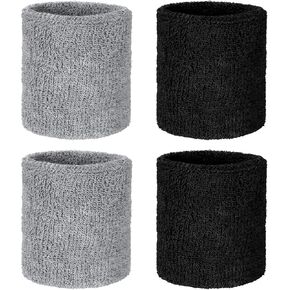 4 Pcs Sports Wristbands, Terry Cloth Sweatbands Athletic Sweatbands Breathable Stretchy Cotton Sweatbands for Men and Women Absorbent Sweat Band for Tennis Basketball Football Running Gym