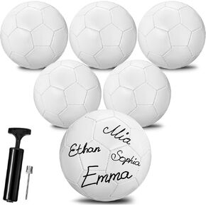 Jexine 6 Pcs All White Soccer Ball Blank Soccer Ball Christian Charity Donation Plain White Soccer Ball DIY Soccer with Needle Pump for Painting Training Practice Signatures