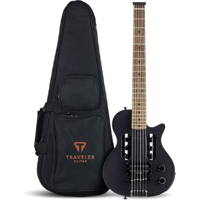 Traveler Guitar EG-1 Blackout Matte Black Electric Guitar | Small Electric Guitar with Headphone Amp | Full 24 3/4" Scale Travel Guitar | Portable Mini Guitar | Headless Guitar with Custom Gig Bag