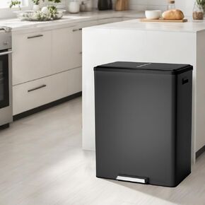 Step Dual Trash Can, 60L/16 Gallon Recycle Bins with Lid, 2 Removable Wastebusket, Step Pedal, Large Stainless Steel Double Trash Bin for Kitchen, Bathroom