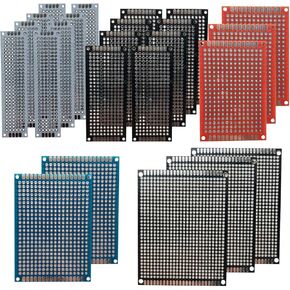 38 Pcs Double Sided PCB Board Prototype Kit Soldering 5 Sizes 4 Colour Universal Printed Circuit Board for DIY Soldering and Electronic Project
