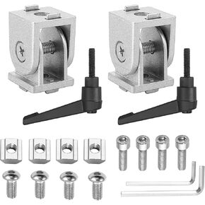 JiGiU 2 Pcs Die-Cast Zinc Alloy Pivot Joint for 2020 Series Joint Aluminium Profile Extrusion, 180° Adjustable Corner Connector Brackets Angle Mounting Brackets with Lever and Mounting Accessories