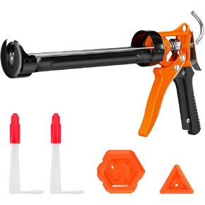 Holothurian Caulking Gun, No-Drip Hand Caulk gun, Silicone Gun with Comfort Grip, 1/10 Gallon Cartridge, 12:1 Thrust Ratio, Built-in Seal Puncture Tool, and Two Nozzles and Scraper