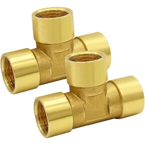 Hooshing 2PCS Brass Tee Pipe Fittings 1/2" NPT x 1/2" NPT x 1/2" NPT Female Tee Convert Adapter for Fuel Oil Gas Plumbing