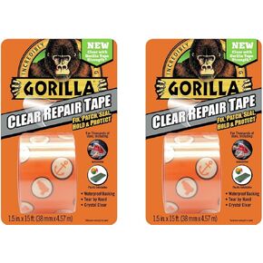 Gorilla Crystal Clear Duct Tape, 1.88" x 5 yd, Clear, (Pack of 2)