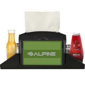 Alpine Tabletop Commercial Napkin Dispenser Restaurant Napkin Holder for Interfold Napkins with Condiment Holder & 2 Side Marketing Space Insert for Restaurants, Cafeterias, Food Trucks, Clubs - Black