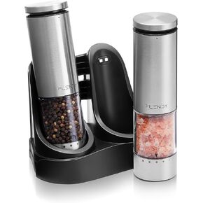 Electric Salt and Pepper Grinder Set Rechargeable, Automatic Salt and Pepper Grinder Set with Oversized Top Button, Stainless Steel Electric Salt and Pepper Shakers Set