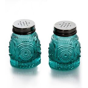 The Pioneer Woman Adeline Teal Pressed Glass Salt and Pepper Shaker Set