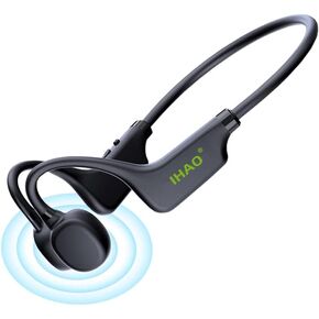 IHAO True Bone Conduction Headphones Open Ear Headset Able to be a MP3 Player with Micro Disk Stereo Bluetooth Earphone for Driving Bicycling Running Skiing