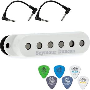 Briskdrop Seymour Duncan SSL-5 Custom Staggered Pole Strat Pickup - Bundle with 2 Patch Cables and 6 Dunlop Picks