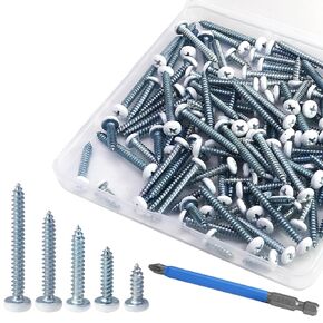 120 PCS White Panhead Screws #8 White Screws, Sheet Metal Screws Stainless Steel Screws for Furniture Project and Woodworking(5 Sizes)