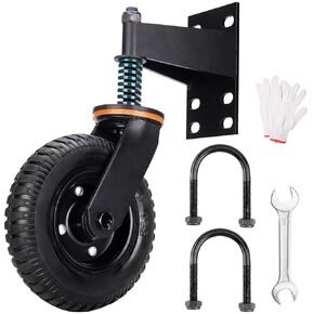 Tomorotec Heavy-Duty 8-Inch 360° Rotation Gate Wheel with Shock Absorption and Sealed Bearing, Reinforced Bracket, Easy Installation for Various Door Frames, Wear-Resistant Rubber Tires (No Brake)
