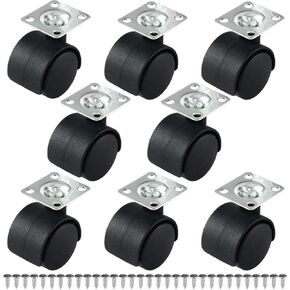1" Large Furniture Wheels Set of 8 Plastic Nylon Casters Heavy-Duty Swivel Plate Castor Replacement Cart Wheels for Workbench Cabinet Table Shelves, Indoor Outdoor Universal Wheels Black
