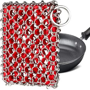 TEZZ Cast Iron Scrubber, Skillet Chainmail Scrubber for Cast Iron Pan - Chain Mail Scrubber Cast Iron Sponge - Metal Scrubber Cast Iron Skillet Cleaner, Wok, Frying Pans, Dutch Oven Cleaning Scrubber