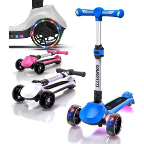 Kids Electric Scooter for Age 4-9, Light Up 3 Wheeled Scooter with Big LED Wheels, Wide Flashing Deck, Adjustable Heights, Light Up 3-Wheels Scooter, Balance Training Scooter for Kids