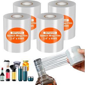 Stretch Wrap, 2.4" X 656ft Plastic Wrap for Moving, Plastic Wrap Roll, Shrink Wrap for Bottles, Packing Wrap Plastic Roll for Jars Bottles Cans Tin Lip Gloss,4 Pack