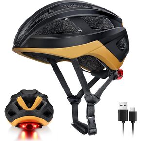 Bike Helmet Adult Men Women Lightweight Bicycle Helmet with USB Rechargeable LED Rear Light & Removable Liner, Breathable Bike Helmet with Light, for Mountain Road Bike Skateboard Scooter