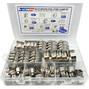 64 Pack Stainless Steel Hose Clamps, Adjustable 6/25'' - 1-1/2'' (6-38mm) Pipe Tube Clamps, Worm Gear Hose Clamp, Metal Fuel Line Pipe Clamp for Plumbing, Automotive, Mechanical Application