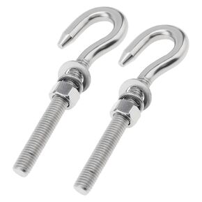 2Pcs M12 Stainless Steel Eye Bolt with Nut and Washers Long Shank Threaded Rod Round Hook Eyelet Bolt Screw (Hook Head)
