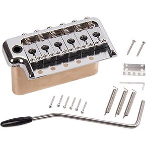 52.5mm Tremolo Bridge Assembly Compatible with Tremolo-equipped Electric Guitars, 6-Screws Bridge with Solid Brass Tremo Block, Pop-In Vibrato Bar, Springs and Claw, Mounting Hardwares